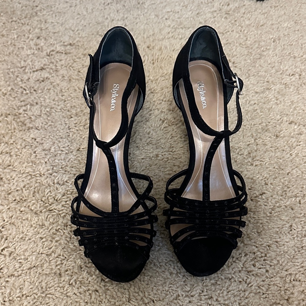 Style & Co. Black Multi-Strap Heels